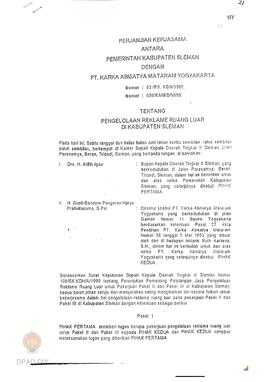 Perjanjian kerjasama antara Pemkab. Sleman dengan PT Karya Abisatya Mataram Yogyakarta. No. 03/PK...