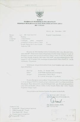 Surat dari Deputi Bidang Pendidikan yang bertindak atas nama kepala Badan Pembinaan Pendidikan Pe...