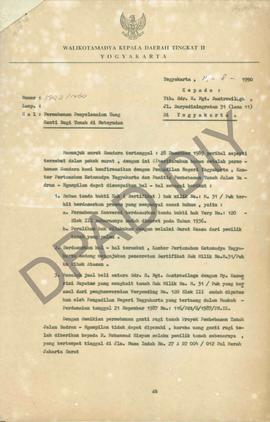 Surat dari Kepala  Kantor Badan Pertanahan Nasional Kodya Yogyakarta, Drs. Supartawidjaja kepada ...