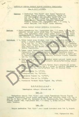 Surat Keputusan Kepala Daerah DIY, no. 315/1973 tanggal 20 Agustus 1973 tentang pemberian Hak Mil...