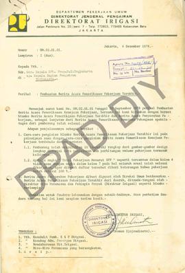 Surat dari Direktorat Irigasi Jakarta kepada Kepala Dinas Pekerjaan Umum DIY perihal pengiriman b...