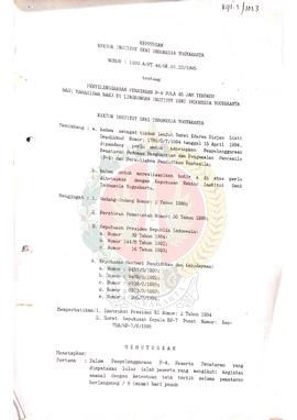Surat Keputusan Rektor Institut Seni Indonesia (ISI) Yogyakarta nomor : 1103.A/PT.44/HK.01.23/199...