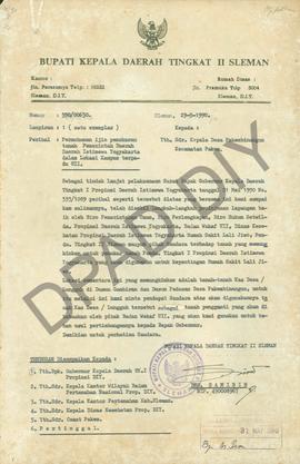 Surat Bupati Sleman, Drs. Samirin, kepada Kepala Desa Pakembinagun Kecamatan Pakem tentang pemoho...
