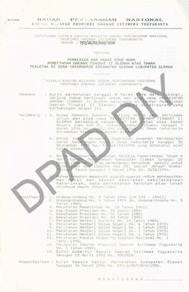 Surat Keputusan Kepala Kantor Wilayah Badan Pertanahan Nasional Provinsi DIY. No : 757/SK / HP / ...