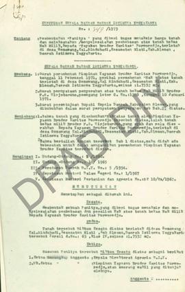 Surat Keputusan Kepala DIY No. 349/1973 tanggal 2 September 1973 tentang pembentukan “panitya” ya...