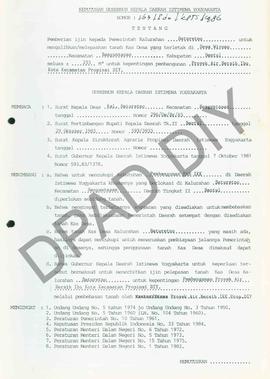 Surat Keputusan Gubernur DIY No. 163/Id2/KPTS/1986 tentang pemberian ijin kepada Pemerintah Kalur...