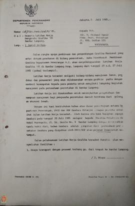 Surat dari DIrektur Pembinaan Grafika Departemen Penerangan Republik Indonesia Jakarta kepada Sdr...
