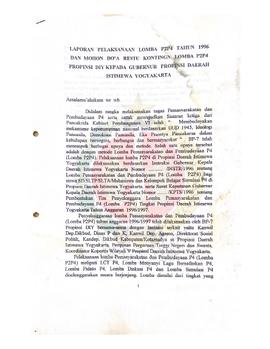 Laporan Pelaksanaan Lomba P2P4 Tahun 1996 dan mohon do’a restu Kontingen Lomba P2P4 Provinsi Daer...