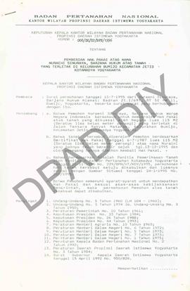 Surat Keputusan Kepala Kantor Wilayah Badan Pertanahan Nasional Provinsi DIY. No : 008/SK / HP/  ...