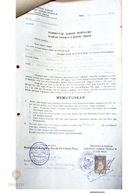Keputusan Pemda Kabupaten Dati II Kulon Progo No. 013/ 1981 tentang pemberian izin mendirikan ban...