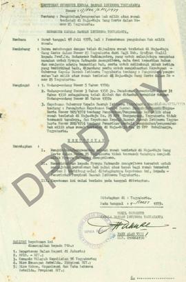Surat Keputusan Gubernur Kepala DIY No. 17/HAK/KPTS/1979 tentang pengukuhan/pengesahan hak milik ...
