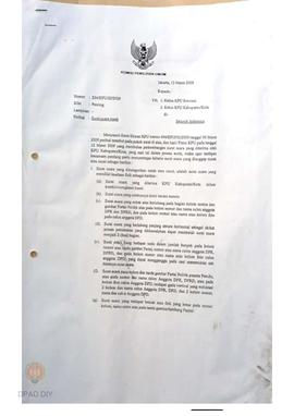 Surat dari Komisi Pemilihan Umum untuk Ketua  Panwaslu Provinsi DIY perihal surat suara rusak.