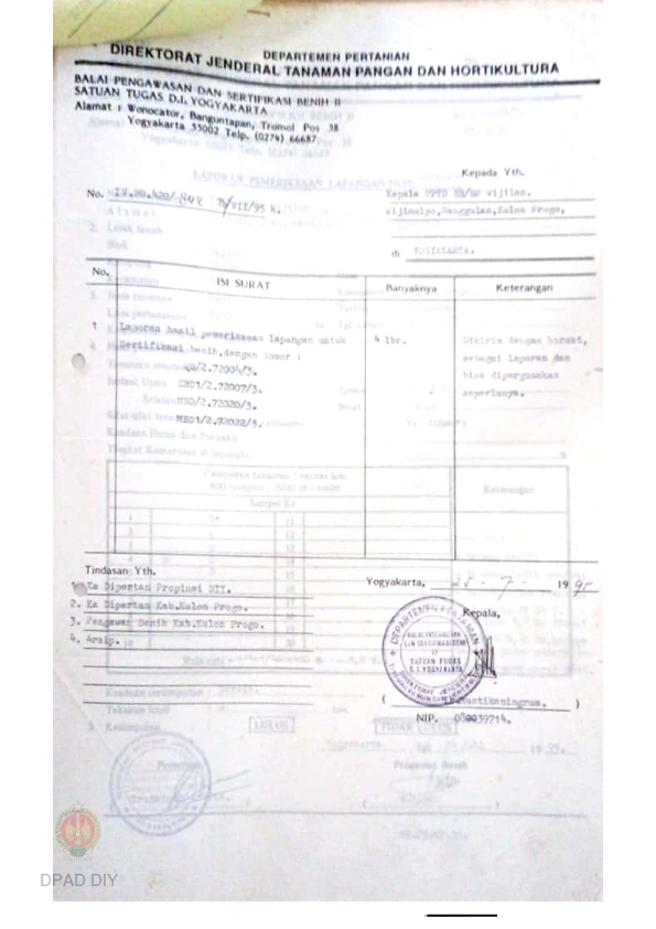 Laporan Hasil Pemeriksaan Lapangan Fase Berbunga BPSB II Jateng Dan DIY ...