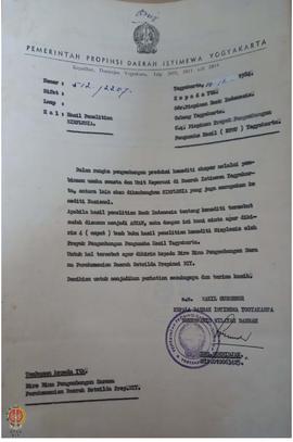 Surat dari Sekretaris Wilayah Daerah Provinsi DIY Nomor 512/2207 kepada Pimpinan Bank Indonesia C...