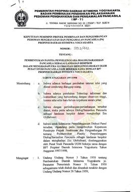 Surat Keputusan Pemimpin Proyek Pembinaan dan Pengembangan P-4 Provinsi Daerah Istimewa Yogyakart...