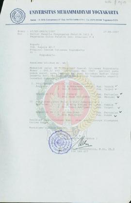 Surat dari Rektor Universitas Muhammadiyah Yogyakarta ub. Pembantu Rektor I kepada Kepala BP-7 Da...
