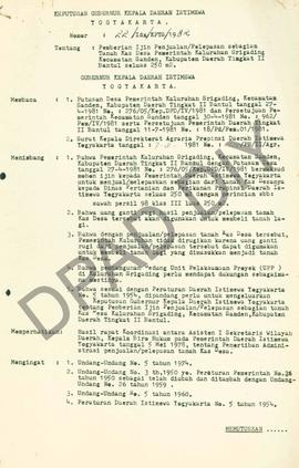 Surat Keputusan Gubernur Kepala Daerah Istimewa Yogyakarta           Nomor: 22/ldz/KPTS/1982 tent...
