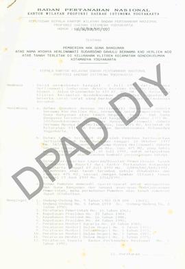 Surat Keputusan Kepala Kantor Wilayah Badan Pertanahan Nasional Provinsi DIY. No : 140 /SK / HGB ...