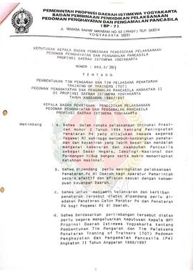 Keputusan Kepala BP-7 Daerah  Istimewa Yogyakarta Nomer : 893.3/787 tentang Pembentukan Tim Penga...