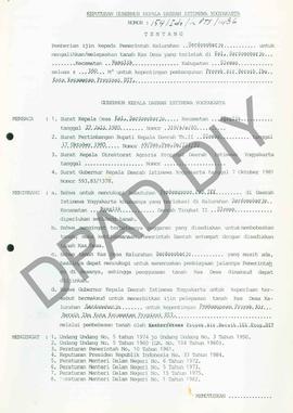 Surat Keputusan Gubernur Kepala DIY No. 154 /Idz/KPTS/1986 tentang pemberian ijin kepada Pemerint...