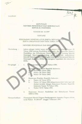Keputusan Menteri Pendidikan dan Kebudayaan RI No. 036/0/1997 tentang perubahan nomenklatur  SMKT...