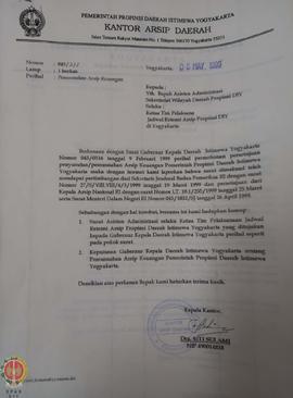 Berkas perihal pemusnahan arsip keuangan Pemerintah Provinsi Daerah Istimewa Yogyakarta