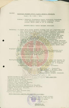 Salinan Keputusan Gubernur Kepala Daerah Istimewa Yogyakarta nomor: 69/KPTS/1983 tentang pemberia...
