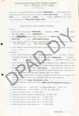 Surat Keputusan Gubernur DIY No. 88/Id2/KPTS/1986 tentang pemberian ijin kepada Pemerintah Kalura...