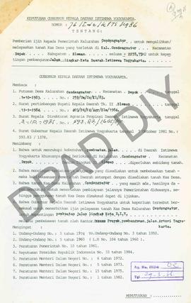 Surat Keputusan Gubernur Kepala DIY No. 76/Id2/KPTS/1986 tentang pemberian ijin kepada Pemerintah...