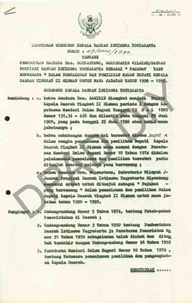 Surat Keputusan Gubernur Kepala Daerah Istimewa Yogyakarta Nomor 29/KPTS/1990 tentang Penunjukan ...