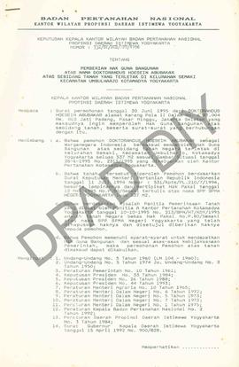 Surat Keputusan Kepala Kantor Wilayah Badan Pertanahan Nasional Provinsi DIY. No : 732/SK / HGB /...
