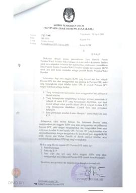 Surat dari KPU Provinsi DIY perihal pemutakhiran DPS Pilpres 2009.