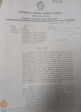 Surat edaran dari Sekretaris Wilayah Daerah atas nama Gubernur Kepala Daerah Istimewa Yogyakarta ...