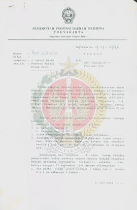 Surat dari Asisten Administrasi Pemerintah Provinsi Daerah Istimewa Yogyakarta melalui Sekretaris...