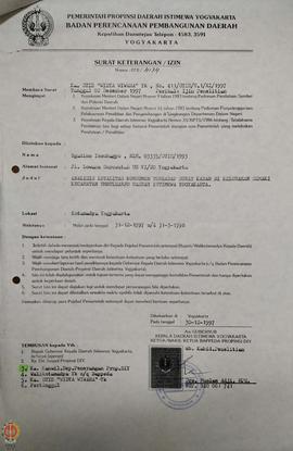 Berkas surat perihal permintaan izin penelitian mahasiswa atas nama Ngadino Issubagyo dkk guna pe...