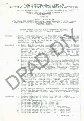 Surat Keputusan Kepala   Kantor Wilayah BPN Provinsiinsi DIY                   No : 069/SK/HM/BPN...