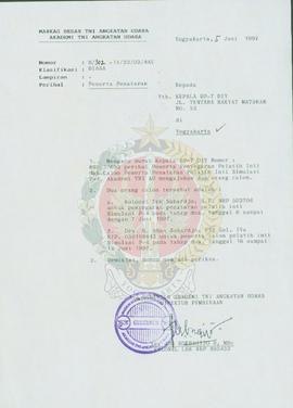 Surat dari Direktur Pembinaan a.n Gubernur Akademi TNI Angkatan Udara kepada Kepala BP-7 Daerah I...