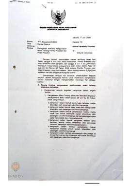 Surat dari Badan Pengawas Pemilihan Umum RI No : 517 / Bawaslu / VII / 2009 tentang Penegasan Ins...