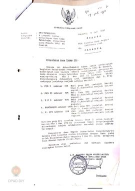 Surat dari LPU No. 043/14/VII/1991 tentang Penyaluran dana tahap 3 untuk pembiayaan kegiatan bada...