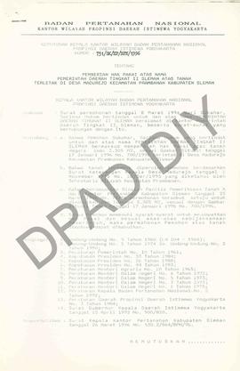Surat Keputusan Kepala Kantor Wilayah Badan Pertanahan Nasional Provinsi DIY. No : 751/SK / HP / ...