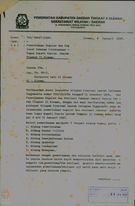 Surat dari Sekretariat Wilayah/Daerah Pemerintah Kabupaten Dati II Sleman yang Ditujukan Kepada K...