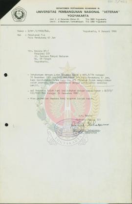 Surat dari Pembantu Rektor III a.n Rektor Universitas Pembangunan Nasional “Veteran” Yogyakarta p...