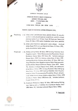 Keputusan Mendagri/Ketua Lembaga Pemilu No:26/LPU/1981 tentang Kotak kartu pemilih dan kotak suara.