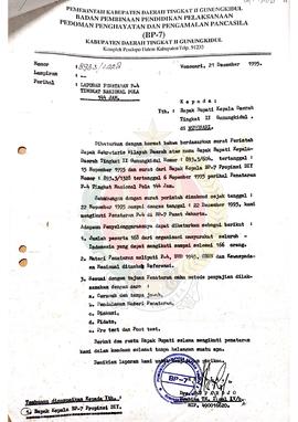 Surat dari Pembina Tingkat I Golongan IV/b BP-7 Kabupaten Daerah Tingkat II Gunungkidul kepada Bu...