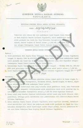 Surat Keputusan Gubernur Kepala DIY No. 235/Idz/KPTS/1986 tentang pemberian ijin lokasi dan ijin ...