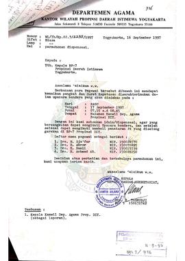 Surat dari Kepala Bagian Sekretariat a.n. Kepala Departemen Agama Daerah Istimewa Yogyakarta kepa...