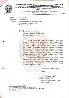 Berkas surat dari Kepala BP-7 Daerah Istimewa Yogyakarta kepada Gubernur Kepala Daerah Istimewa Y...
