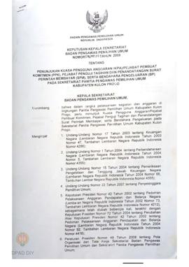 Keputusan Kepala Sekretariat Badan Pengawas Pemilihan Umum No. 578 / Kep. 317 / Tahun 2009 Tentan...