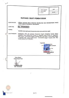 Kendali Kelengkapan Pengadaan Barang dan Jasa Rehab Rekons DIPA TA. 2007 dengan No.SPM 00341/XII/...
