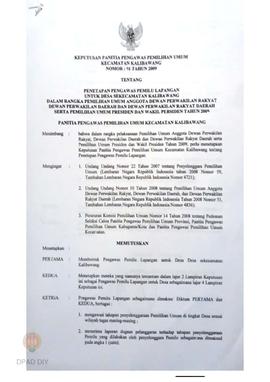 Keputusan Panitia Pengawas Pemilihan Umum Kecamatan Kokap No. 02 Tahun 2009 tentang Penetapan Pen...